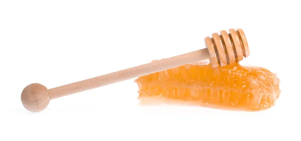 Χτένες Μελιού Ξύλινη Βάση Για Μέλι Που Απομονώνονται Λευκό Φόντο — Φωτογραφία Αρχείου