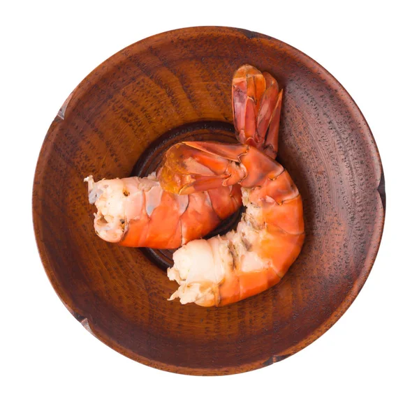 Grilled Shrimp Wooden Plate Isolated White Background — Stock Photo, Image