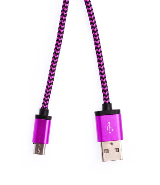 Conector Usb Tipo Roxo Para Carregador Smartphone Isolado Fundo Branco — Fotografia de Stock