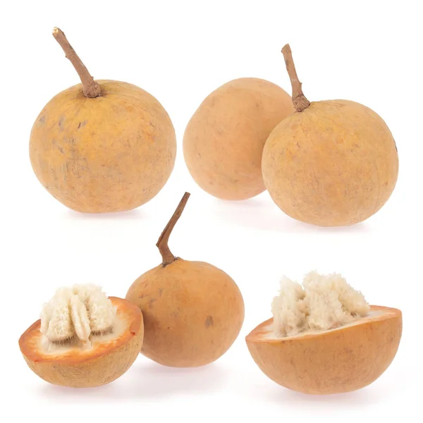 Santol Fruit Collectie Geïsoleerd Witte Achtergrond — Stockfoto