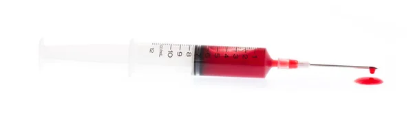 Bloed Spuit Voor Injectie Geïsoleerd Witte Achtergrond — Stockfoto