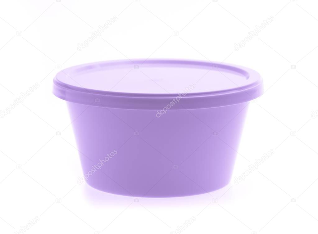 Plastic circle container for dairy foods Isolated on a white background