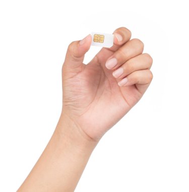 SIM kart tutarak ve beyaz arka plan üzerinde izole smartphone içine koymak el