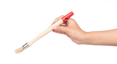 Beyaz arkaplanda kırmızı boya fırçası var