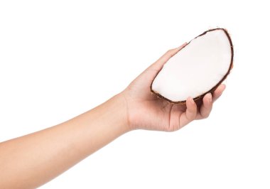 Hindistan cevizi tutarken Eski kahverengi beyaz arka planda izole