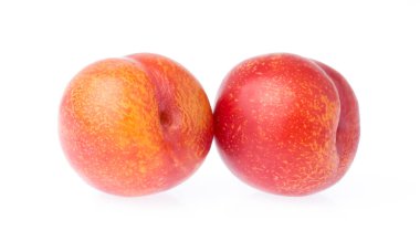 olgun yakut erik meyvesi beyaz arkaplanda izole