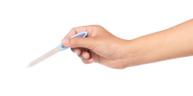 El ele tutuşma Nail dosyaları beyaz arkaplan üzerinde izole.