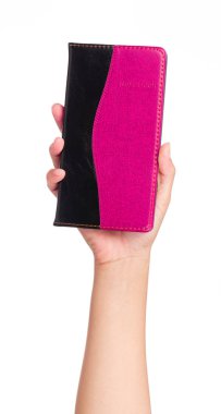 Deri defterleri beyaz arkaplanda el ele tutuştur