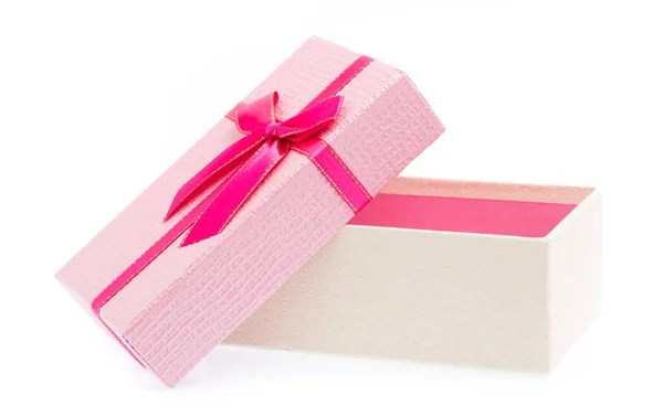 Caixa Presente Rosa Com Fita Isolada Fundo Branco — Fotografia de Stock