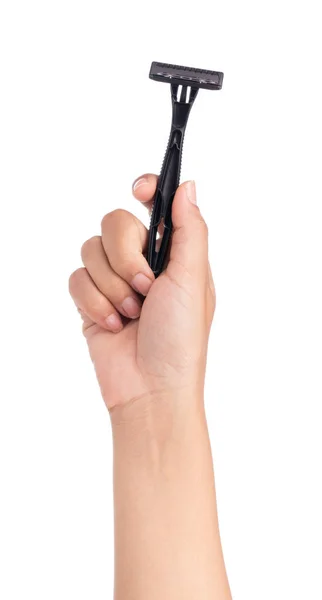 白い背景に隔離された手保持シェービング剃刀 — ストック写真