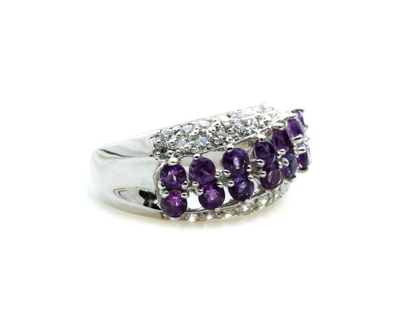 Beauty Amethyst Ring White Background — Stock Photo, Image