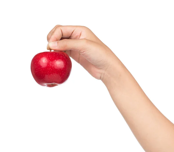 Ele Tutuşan Kırmızı Elma Beyaz Arkaplanda Zole Edildi — Stok fotoğraf