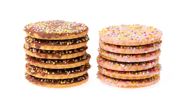 Chocolade Aardbeienkoekjes Met Topping Sprinkle Geïsoleerd Witte Achtergrond — Stockfoto