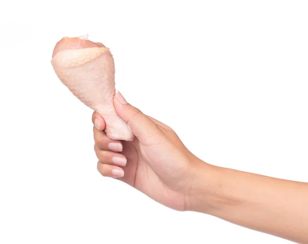 Hand Holding Raw Chicken Meat Isolated White Background — Stock Photo, Image