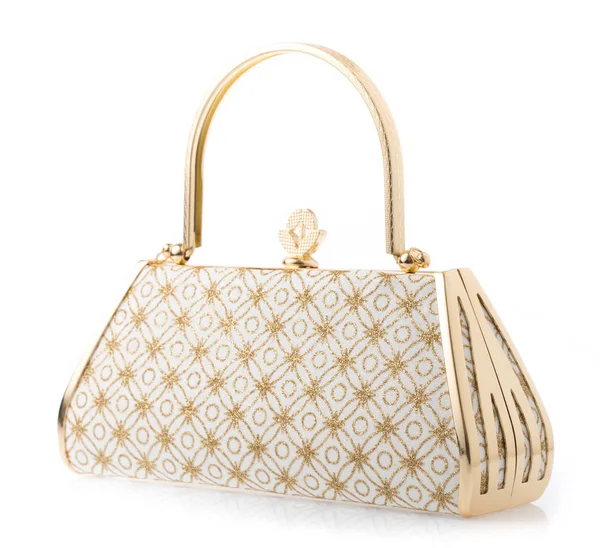 Sac Main Doré Luxe Isolé Sur Fond Blanc — Photo