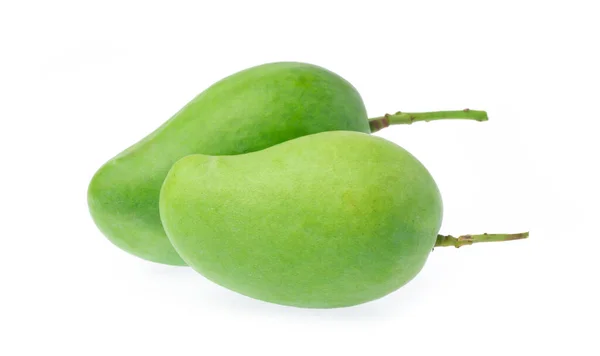 Świeże Zielone Owoce Mango Izolowane Białym Tle — Zdjęcie stockowe