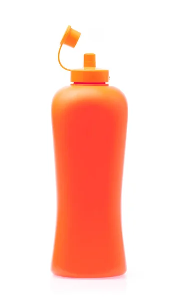 Orange Plastflaska Isolerad Vit Bakgrund — Stockfoto