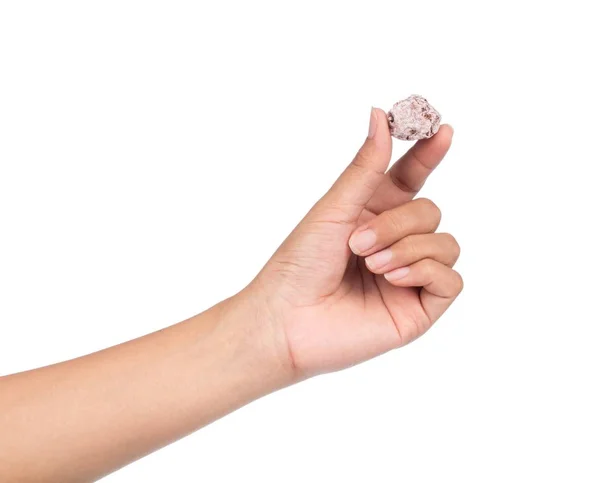 白を基調とした乾燥塩梅種子を持つ指 — ストック写真