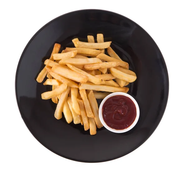 Pommes Kartoffeln Mit Ketchup Auf Einem Gericht Isoliert Auf Weißem — Stockfoto