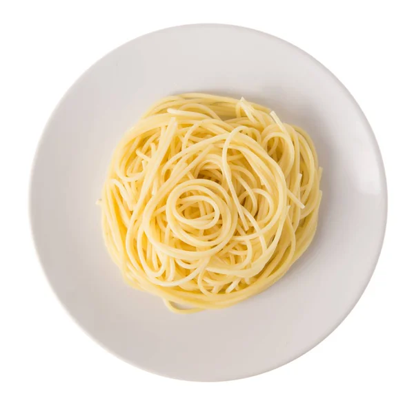Spaghetti Pasta Een Schotel Geïsoleerd Witte Achtergrond — Stockfoto