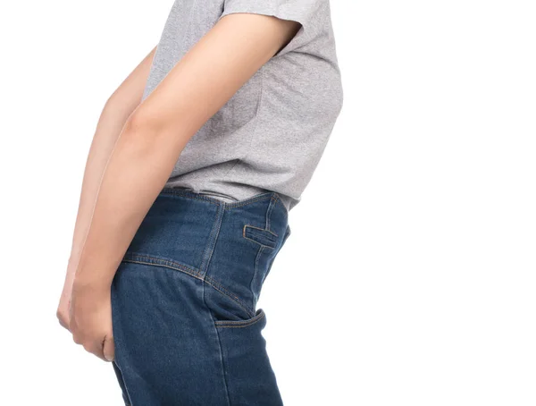 Woman Has Diarrhea Holding Her Butt Isolated White Background — Stockfoto