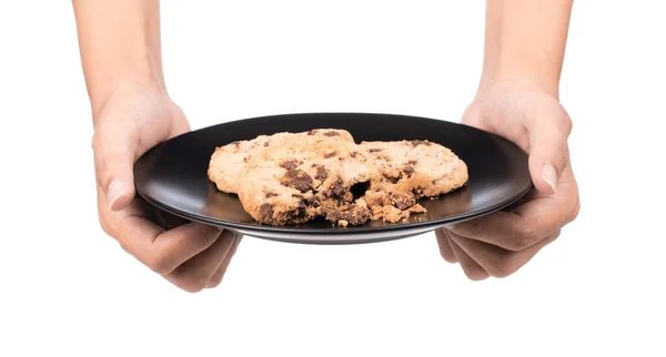 Μπισκότα Χειρός Μπισκότα Σοκολάτας Πιάτο Που Απομονώνονται Λευκό Φόντο — Φωτογραφία Αρχείου