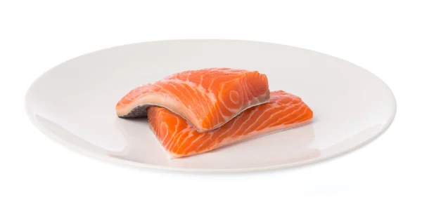 Bistecca Pesce Rosso Salmone Crudo Fresco Piatto Isolato Sfondo Bianco — Foto Stock