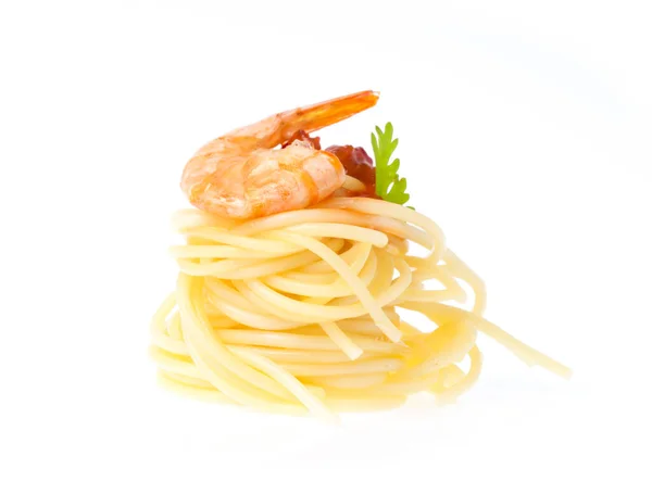 Креветки Макарони Спагетті Ізольовані Білому Фоні — стокове фото