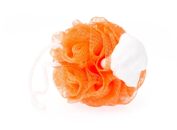 白色背景隔热泡沫软橙浴泡或海绵 — 图库照片