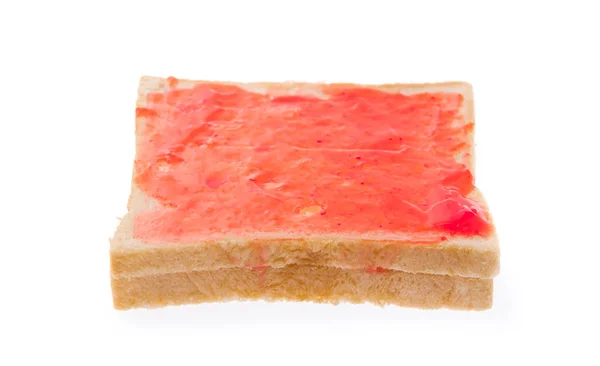 Ψωμί Μαρμελάδα Φράουλα Απομονωμένο Λευκό Φόντο — Φωτογραφία Αρχείου