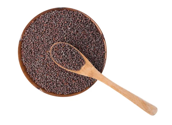 Black Mustard Seeds Spoon Dish Isolated White Background — Stock Photo, Image