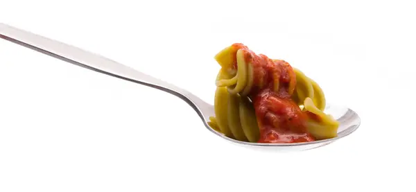 Pasta Saus Lepel Geïsoleerd Witte Achtergrond — Stockfoto