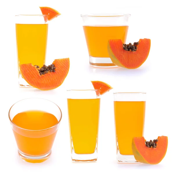 Uppsättning Papaya Juice Glas Isolerad Vit Bakgrund — Stockfoto