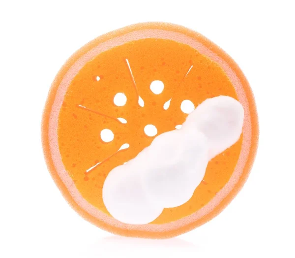 Orange Svamp Våt Med Skum Isolerad Vit Bakgrund — Stockfoto