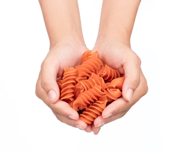 Hand Holding Pasta Isolated White Background — Stock Photo, Image