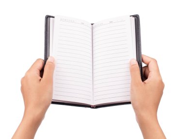 El ele tutuşma defteri beyaz arkaplanda izole edildi