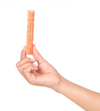 Beyaz arkaplanda el ele tutuşan yengeç çubuğu