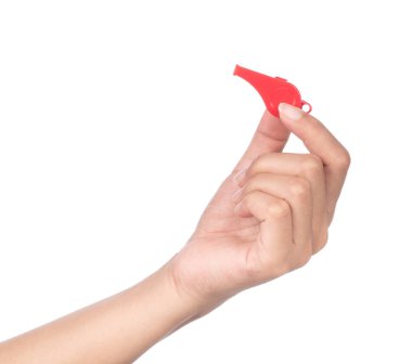 Beyaz arka planda el ele tutuşan spor ıslığı