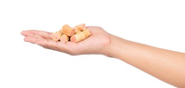 Beyaz arka planda krema dolu el ele tutuşma atıştırmalığı.