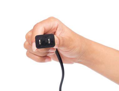 Siyah güç kablosu beyaz arkaplanda izole edildi