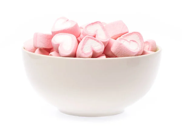 Μπολ Γλυκό Σχήμα Καρδιάς Από Marshmallow Απομονώνονται Λευκό Φόντο — Φωτογραφία Αρχείου