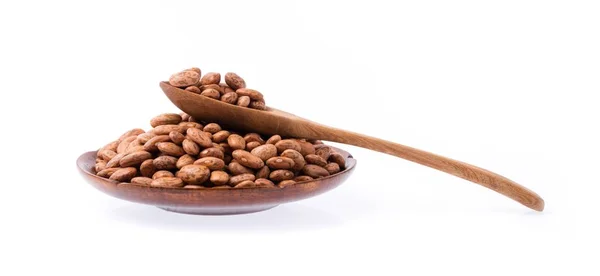 Kacang Pinto Dengan Sendok Dalam Hidangan Kacang Yang Diisolasi Pada — Stok Foto