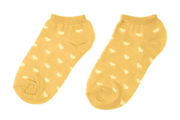 Yellow Socks White Hearts Isolated White Background — Stock Photo, Image