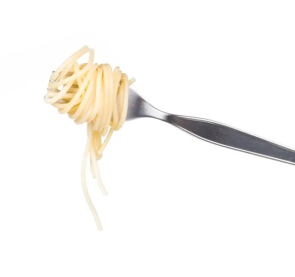 Tenedor Mano Comiendo Espaguetis Pasta Aislados Sobre Fondo Blanco —  Fotos de Stock