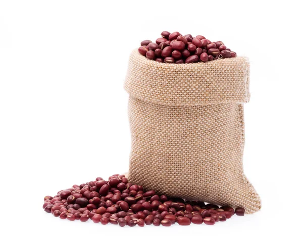 Textile Burlap Sack Red Beans Isolated White Background — Stock Photo, Image