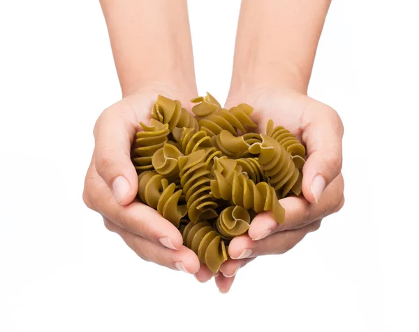 Hand Holding Pasta Isolated White Background — Stock Photo, Image