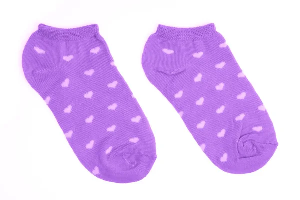 Purple Socks White Hearts Isolated White Background — Stock Photo, Image