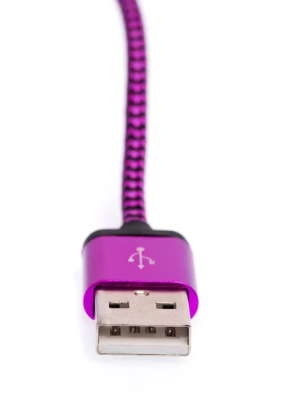 Purple Usb Type Connector Charger Smartphone Isolated White Background — Stock Photo, Image
