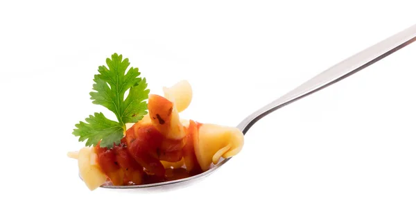 Pasta Saus Lepel Geïsoleerd Witte Achtergrond — Stockfoto