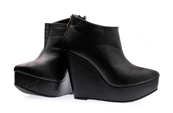High Heel Leather Boots Shoe Isolated White Background — Stock Photo, Image